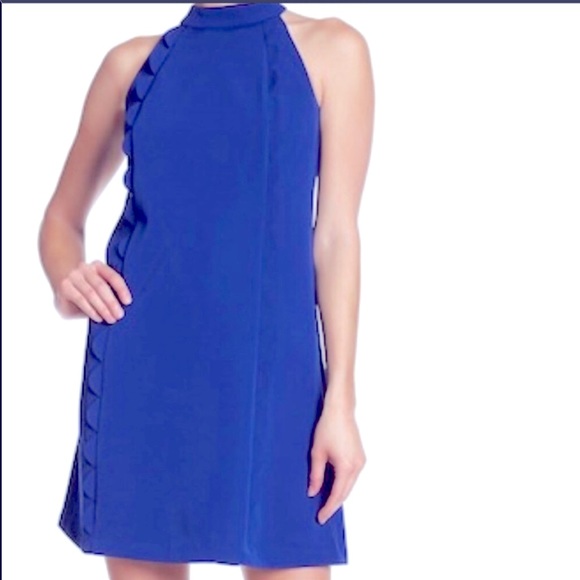 Vince Camuto Women's Halter Neck Laguna Crepe Body Con Dress Blue Size 14